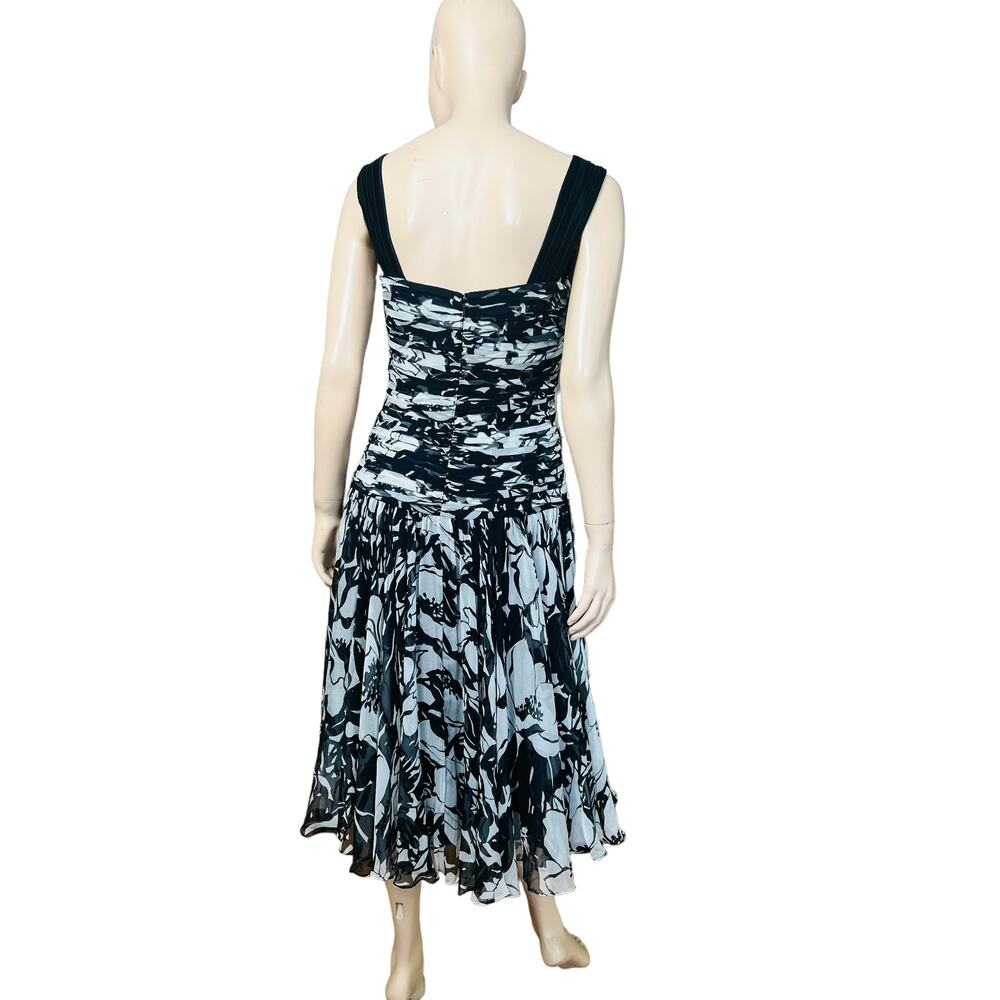 Tadashi Shoji NEW Collection 100% Silk Midi Black and White Dress Size 10 - Picture 8 of 14